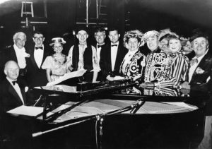 Hillie and cast in Edwardians Unlimited shows in black and white